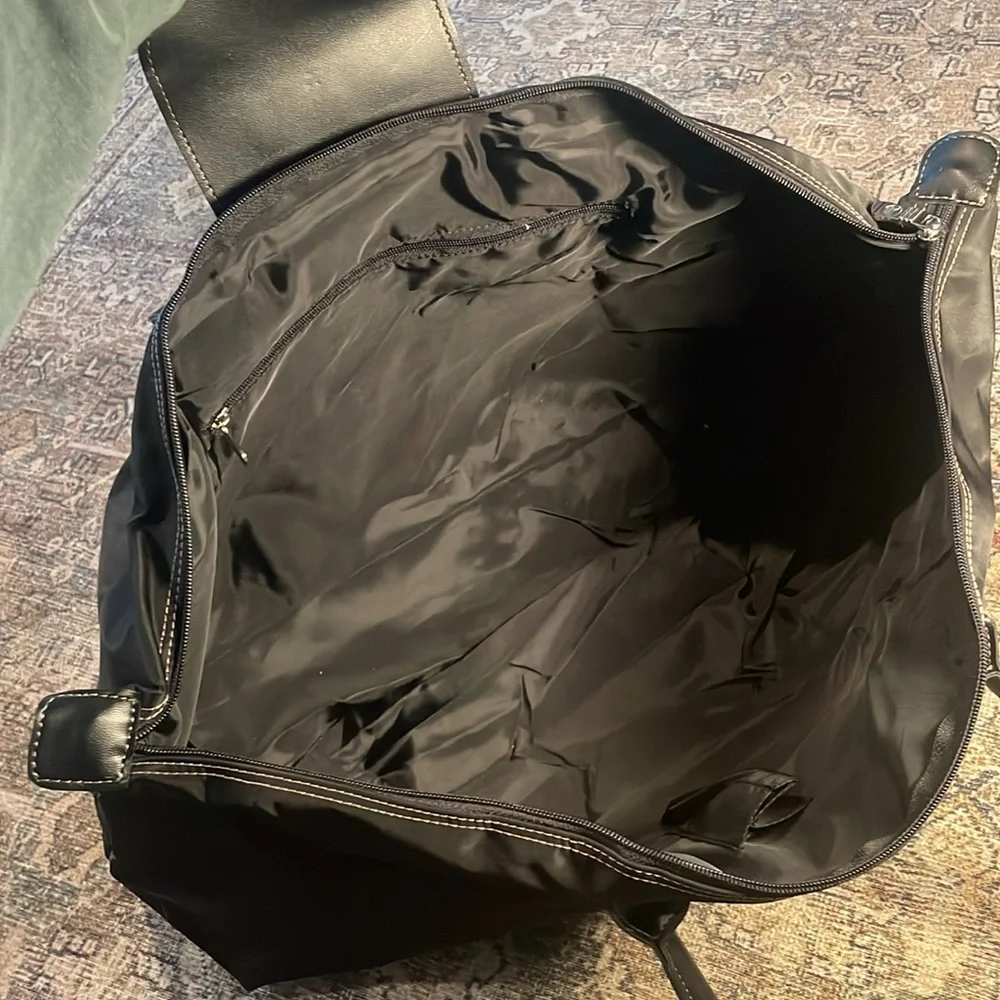 NWT Large Black Nylon Tote Bag Zip Top Work Travel Shoulder Bag Lightweight